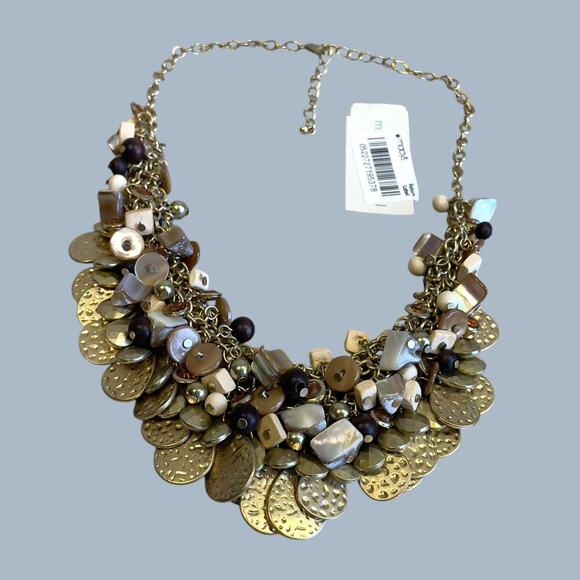 Hammered Medallion Beaded Statement Necklace y2k NWT - Picture 3 of 15